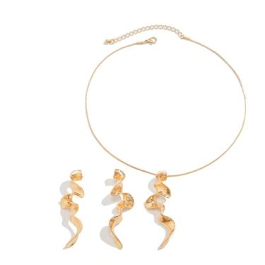 Imagem de Mexegy Conjunto de colar vintage de brincos geométricos torcidos dourados para mulheres, colar delicado com pingente de corrente de osso de cobra, acessórios de joias modernos, presentes, Large, Liga