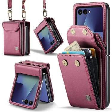 Imagem de XKchatpt Capa tipo carteira transversal compatível com Samsung Galaxy Z Flip 7, capa flip de couro PU retrô com fecho magnético e suporte para cartão para Samsung Galaxy Z Flip 7 (vermelho)