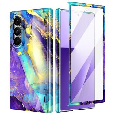 Imagem de Btscase Capa para Samsung Galaxy Z Fold 7, protetor de tela frontal integrado, padrão de mármore dourado com glitter, capa protetora de corpo inteiro à prova de choque para Galaxy Z Fold 7 5G, mármore