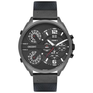 Imagem de Relógio ORIENT masculino multi-time couro cinza MYSCT004 G2PX