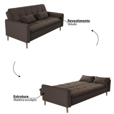 Imagem de Sofá Cama Donna 3 Lugares com Encosto Retrátil - Marrom - Matrix, Marr