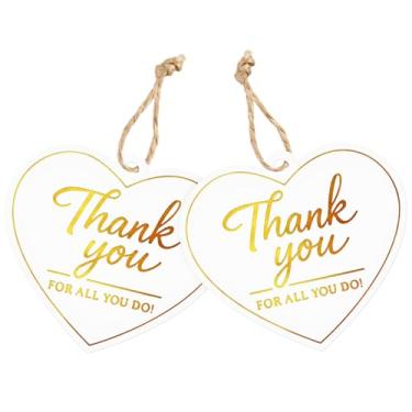 Imagem de joycraft 50 etiquetas Thank You For All You Do com cordão, 6,3 cm de papel branco de coração para lembrancinhas de festa, etiquetas douradas para agradecimento ao professor, Natal, aniversário