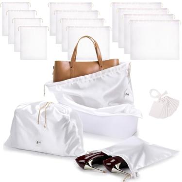Imagem de Ewen Sacos de pó de cetim com cordão, bolsas organizadoras à prova de poeira para bolsas de mão, organização de sapatos, Branco, 12pcs Mixed, 12 peças mistas