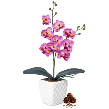 Imagem de Orquídea Artificial Realista com Vaso Arranjo de Flor Artificial Decoração de Mesa e Escritório(Rosa)