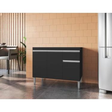 Imagem de Balcão Gabinete de Pia Tatiane 100cm Preto S/Tampo 3 Portas 1 Gaveta