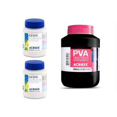 Imagem de Kit Tinta PVA Fosca Acrilex Preto 520 500ml + Base Acrílica Acrilex Branco 500ml para Artesanato em Madeira, MDF, Tela e Cerâmica