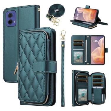 Imagem de Furiet Argyle Capa carteira para Motorola Moto G85 5G com alça de pulso/ombro, compartimento para cartão, bolsa com zíper, luxuosa, couro PU, suporte quadriculado, capa para celular MotoG85 G 85