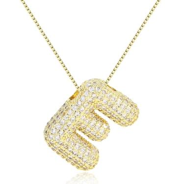 Imagem de Colar com letra de bolha, balões de ouro, corrente banhada a ouro, delicada, pingente de pingente de letra fofa, presente para meninas adolescentes, coisas modernas, Metal, Sem Pedra Preciosa