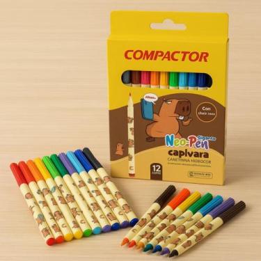 Imagem de Canetinha Hidrocor Compactor Neo Pen Capivara 12 Cores  Super Lavável 