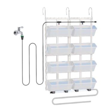 Imagem de Dualoai Vaso de parede vertical para jardim, recipiente para vasos de plantas com drenagem automática, 4 níveis, vasos suspensos para flores e vegetais, Branco Claro