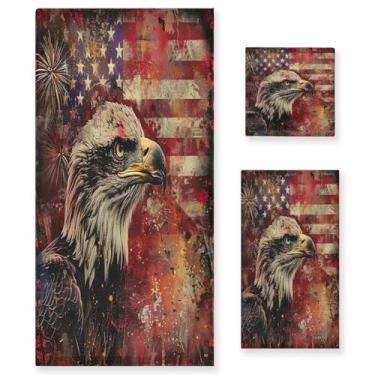 Imagem de Blueangle Conjunto de toalhas de águia careca com bandeira - 3 peças de toalhas de banheiro macias e absorventes para spa e decoração de casa (inclui banho, toalha de mão e toalha) #27