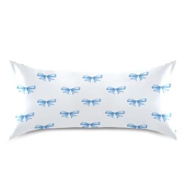 Imagem de Blueangle Fronha de cetim com laços azuis aquarela para cabelo e pele, fronha de seda, tamanho king (50,8 x 101,6 cm) - Capas de almofada de cetim refrescantes com fecho de envelope (505)