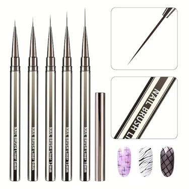 Imagem de Conjunto de 5 pincéis de esmalte de gel para delineador de unhas, desenho de linhas listradas, pintura de flores, pincéis de manicure e manicure com alça de metal, 6/9/12/15/18 mm