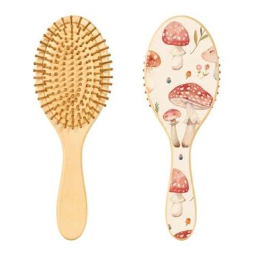 Imagem de SEHANY Escova de cabelo de madeira Forest Mushroom para mulheres e homens, escovas de cabelo de cabeça redonda, escova de cabelo para massagem do couro cabeludo suave e desembaraçadora para todos os