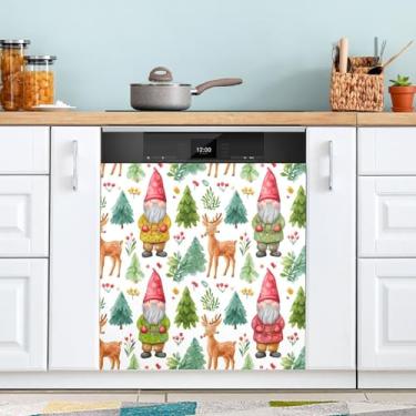 Imagem de ATTX Capa de ímã de lava-louças de gnomos e veados de Natal, 58,4 cm C x 66 cm A decoração da capa da máquina de lavar louça, decalques de armário doméstico adesivos de eletrodomésticos #488