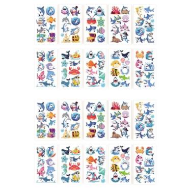 Imagem de 20 peças de tatuagens temporárias de tubarão, material de festa com tema de animal marinho para crianças, decorações de festa de aniversário no oceano submarino, lembrancinhas, presentes para meninos