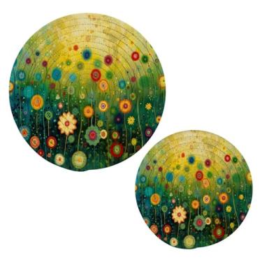 Imagem de Blueangle 2 peças de suporte de panela para pintura de flores coloridas - conjunto de pegadores de panela de tecido redondo - almofadas quentes trançadas de algodão - porta-copos - tapetes de mesa