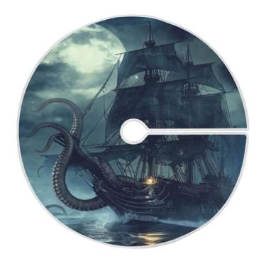 Imagem de Blueangle Saia de árvore de Natal para navio pirata de 120 cm - poliéster macio e resistente a rugas, decoração de férias para festas de Natal, árvore festiva e decoração de casa (320)