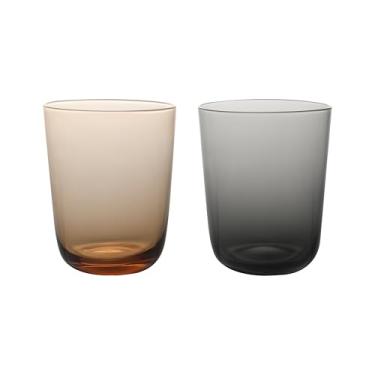 Imagem de NIRA.Z Conjunto de 2 copos de vidro borossilicato de 368 g, copos de dois tons âmbar e cinza, copo de vidro moderno de parede única para café, chá, água, suco, coquetéis – leve e pode ser lavado na