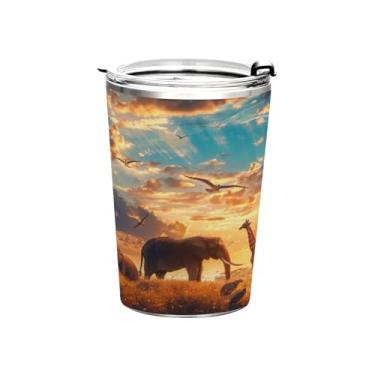 Imagem de Blueangle Copo de 340 g com tampa e canudo, copo de café com água isolada a vácuo de aço inoxidável, caneca de viagem de animais selvagens, copo térmico para bebidas quentes e frias (732)