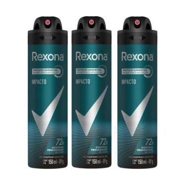 Imagem de Kit 3 Desodorante Antitranspirante Aerosol Masculino Rexona Impacto 72