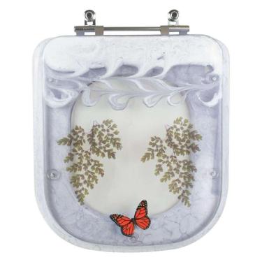 Imagem de Tampa De Vaso Poliéster Decorada Borboleta Quadra Branco Para Louça Deca