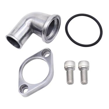 Imagem de OXCANO Caixa de termostato polido de alumínio com gola d'água giratória de 90° compatível com SBC BBC Chevy 265 283 305 307 327 350 383 400 396 402 427 454 472 502 348 409