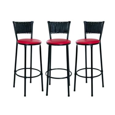 Imagem de 3 BANQUETAS ALTA JUNCO PRETO COZINHA AREA GOURMET MOVEIS DE JUNCO (Vermelho)
