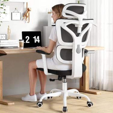 Imagem de Cadeira de escritório ergonômica, cadeira de mesa de computador de malha com encosto alto com suporte lombar ajustável, apoios de braço 3D e reclináveis, cadeira giratória grande e alta para jogos em