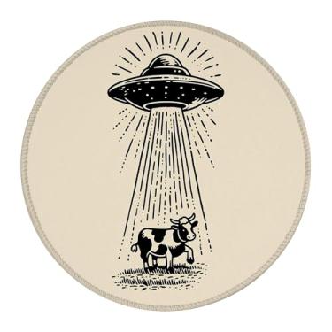 Imagem de Tapete de rato redondo, tapete de mesa pequeno para nave espacial divertida, tapete de rato para jogos com base antiderrapante e borda costurada, tapete de rato para teclado de computador pequeno para