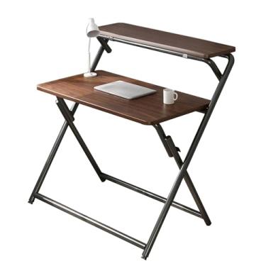 Imagem de HGTRH Mesa dobrável portátil, mesa de computador com prateleira, sem instalação, estrutura compacta, pernas de mesa de aço carbono anti-beliscão, computador, jogos, escrita e escritório em casa D