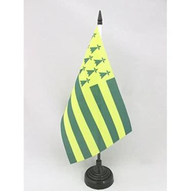 Imagem de Bandeira de mesa Brittany Melen Ha Gwer 14 cm x 20.3 cm - Bandeira de mesa da região francesa da Bretanha 21 x 14 cm - Bastão e base de plástico preto - AZ FLAG