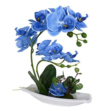 Imagem de LMJYU Arranjo de flores de orquídea azul artificial em vaso para decoração de casa e escritório