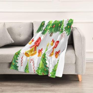 Imagem de Wassud Cobertores e mantas de Natal 152 x 228 cm para árvore de Natal e sinos cobertor para sofá, cobertor quente de lã de pelúcia aconchegante para cama, sofá, cadeira, decoração de casa