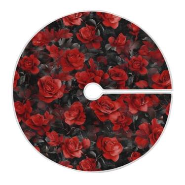 Imagem de Qilmy Saia de árvore de Natal rosa vermelha para Dia dos Namorados 120 cm, camurça para árvore de Natal, adequada para decoração de armário de escritório ou festa de feriado1691