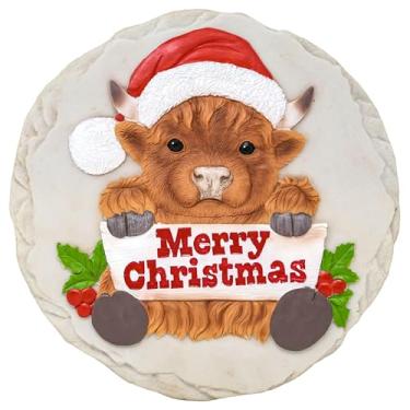 Imagem de Spoontiques Pedra de Natal Highland Cow - Pedra decorativa de jardim para quintal, pátio, jardim ou passarela - Decoração de casa externa ou interna