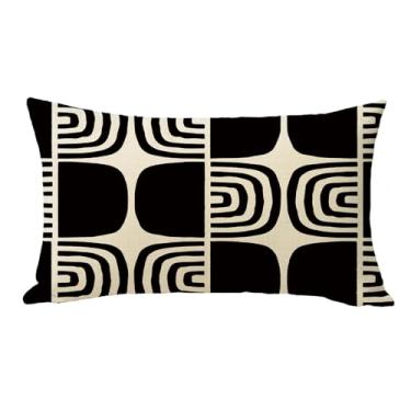Imagem de Fjfz Capa de almofada decorativa lombar geométrica preta branca 30 x 50, arte moderna abstrata retangular decoração de casa ao ar livre, capa de almofada minimalista para sofá para sofá, presente de