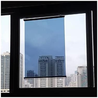 Imagem de uhyOHF Persiana de rolo de varanda com ventosas, cortina de cobertura de janela de controle de calor, espelho unidirecional e persianas transparentes, sem perfuração (93 x 150 cm/36,6 x 59 pol