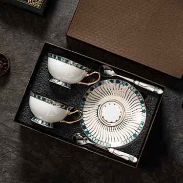 Imagem de Conjuntos de chá de cerâmica, conjunto de xícaras de café Bone China com caixa de presente luxuosa xícara de chá da tarde em estilo europeu para festa de chá, casamento, chá da tarde, chá da tarde (B)