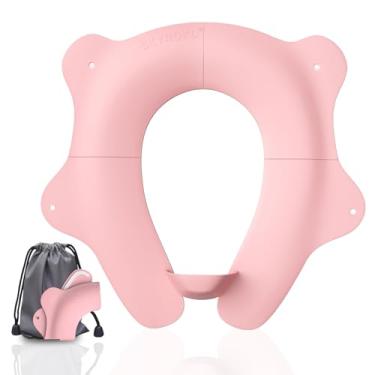 Imagem de Capa de assento de vaso sanitário dobrável e portátil, SKYROKU para meninos e meninas, antiderrapante com proteção contra respingos e 2 ventosas, bolsa de transporte incluída (rosa)