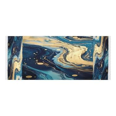 Imagem de Wassud Capas de lavadora e secadora azuis e douradas, protetor de lavadora com sacos de armazenamento, capa de geladeira à prova de poeira com bolsos para lavanderia doméstica, cozinha, 120 x 55 cm