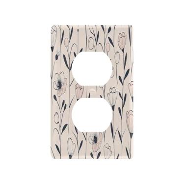 Imagem de Wassud Flores desenhadas à mão simples interruptor de luz placa decorativa capa de tomada placa de parede para tomadas elétricas duplex 4,53 x 2,76 polegadas