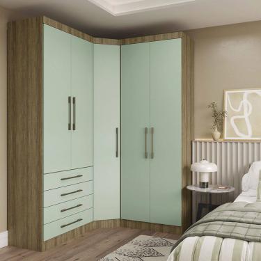 Imagem de Guarda Roupas Modulado de Canto Diagonal 3 Pecas com 5 Portas e 4 Gavetas Paris Luciane Moveis
