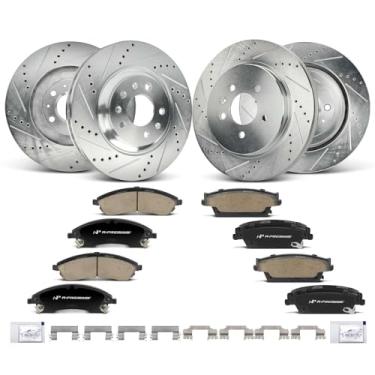 Imagem de A-Premium Rotores de freio a disco perfurado dianteiro e traseiro + kit de pastilhas de cerâmica compatível com modelos Cadillac selecionados - CTS 2006-2007, STS 2005-2008, conjunto de 12 peças