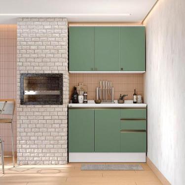 Imagem de Armário de Cozinha Compacta 100% MDF 120cm Branco/Verde Celeste Kappes