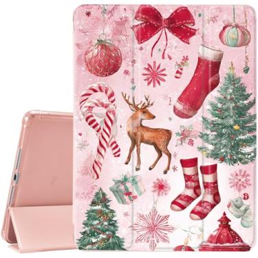 Imagem de JOYLAND Capa de árvore de Natal para iPad 7ª/8ª/9ª geração (2019/2020/2021) 10,2 polegadas com suporte de lápis - capa protetora com suporte de três dobras com parte traseira de TPU macio, rosa