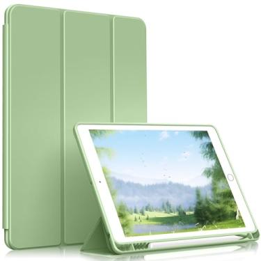 Imagem de JKSML Capa para iPad 6/5 de 9,7 polegadas, capa com suporte para lápis para iPad 6ª/5ª geração 2018/2017, capa protetora macia, despertar/hibernar automaticamente, verde matcha