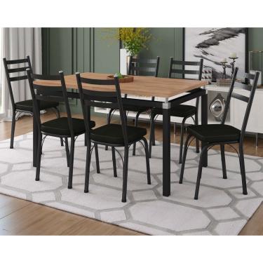 Imagem de Conjunto Mesa De Jantar Com 6 Cadeiras 141 Malva Tampo Bp 136cm Nature Assento Preto - Combo Stock