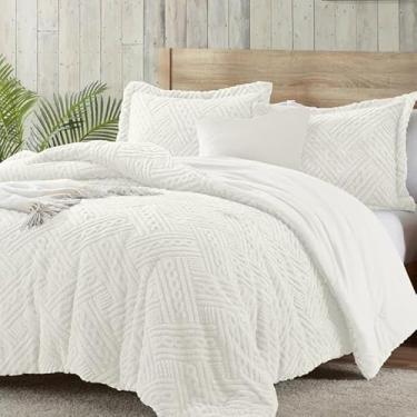 Imagem de Homelike Moment Conjunto de edredom fofo king size - conjunto de edredom quente branco creme para cama king de inverno, 3 peças