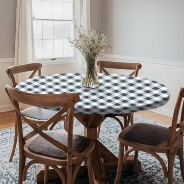 Imagem de opstellen Toalha de mesa redonda com ajuste limpável, toalha de mesa de vinil para ambientes internos e externos, capa para mesa de 101 a 111 cm, sala de estar, casa, itens essenciais, verão, outono